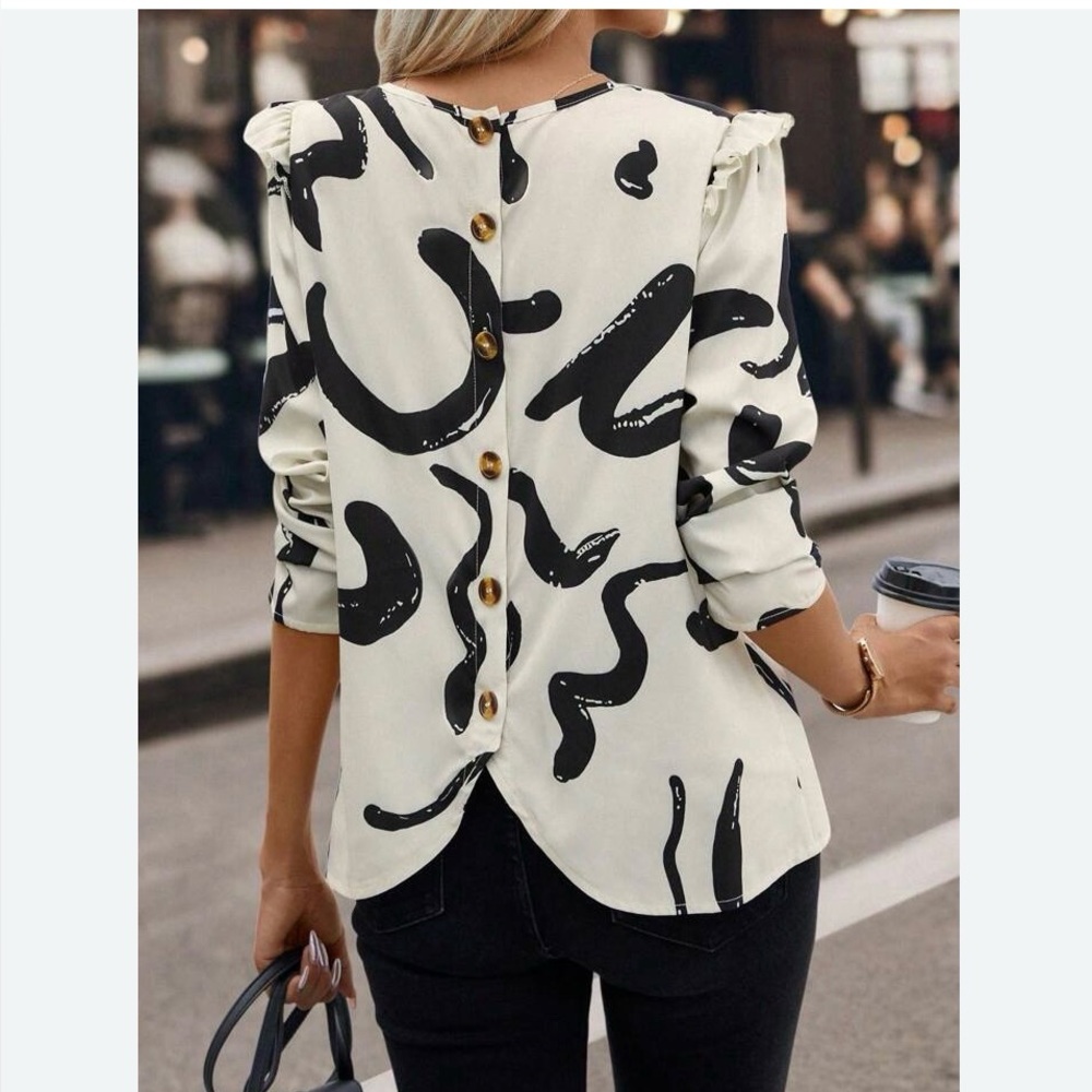 SHEIN black and cream blouse size large